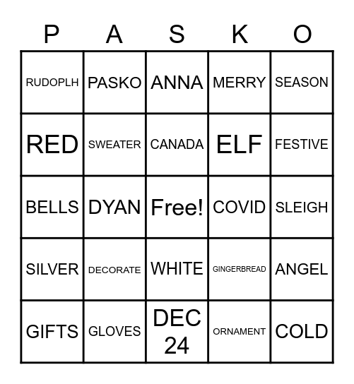 CHRISTMAS Bingo Card