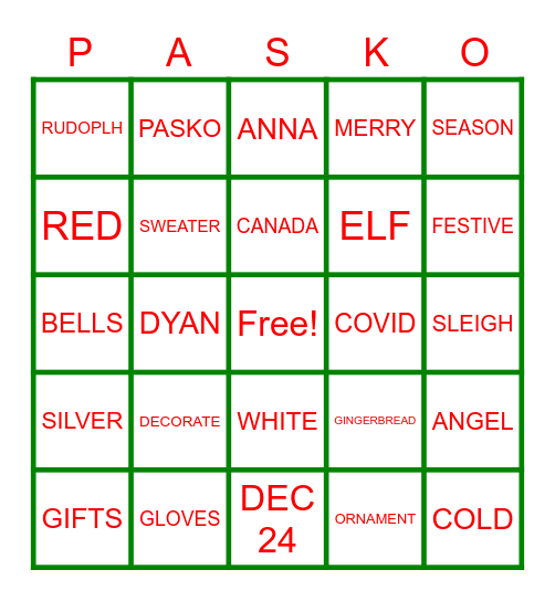 XMAS BINGO Card