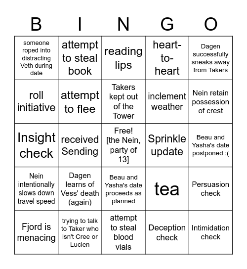 How Many Does the Tower's Dinner Table Seat? [Critical Role 2.121] Bingo Card