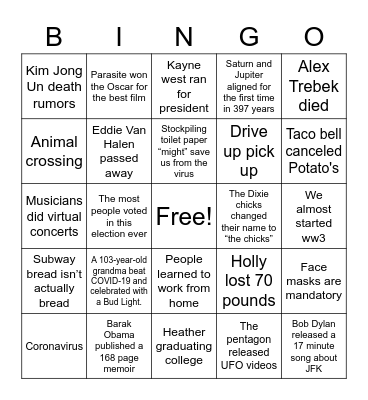 2020 Bingo Card