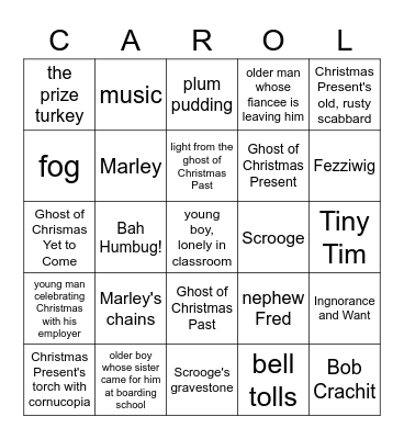 SYMBOLS IN "A CHRISTMAS CAROL" Bingo Card