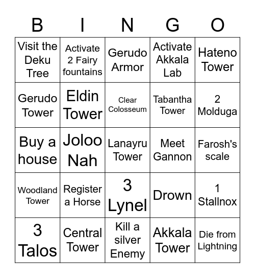 Botw Bingo Card
