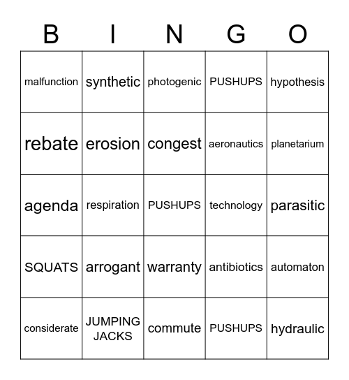 Grade 7 Week 29-30 Bingo Card