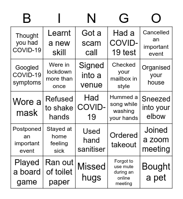 Young Adults 2020 Bingo Card