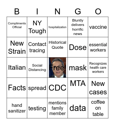 Gov. Cuomo Briefing Bingo Late Dec 2020 (c) T. Green & R. Roussochatzakis Bingo Card