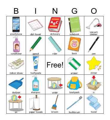 School, Family and House Bingo Card