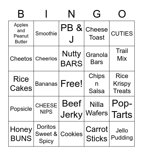 SECRET SNACK Bingo Card