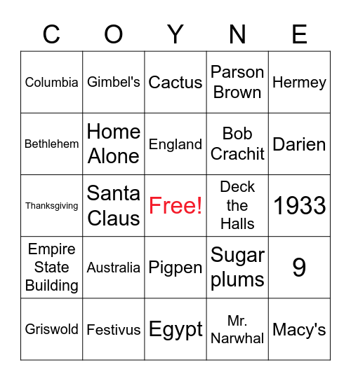 CHRISTMAS BINGO Card