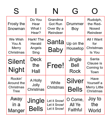 Christmas Carol Bingo Card