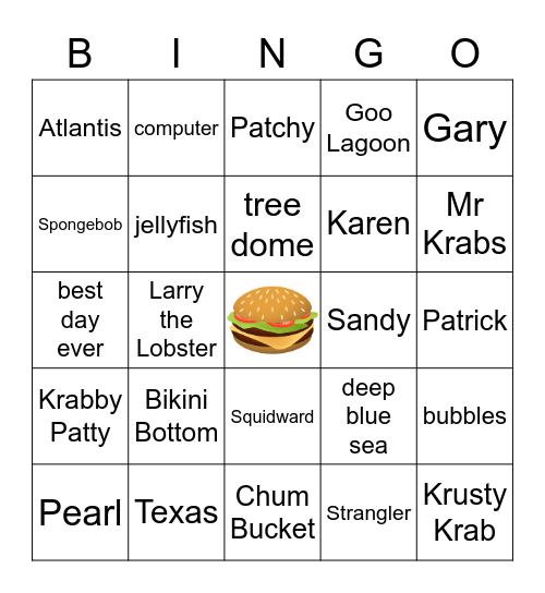 Spongebob Bingo Card