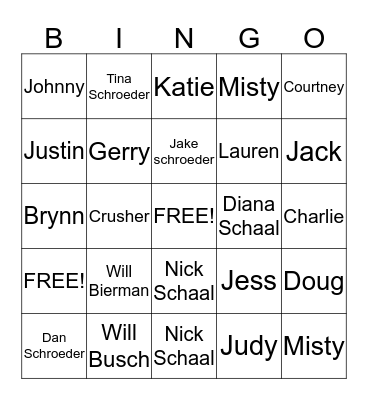 Family Bingo  Bingo Card