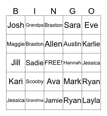 Family Bingo Card