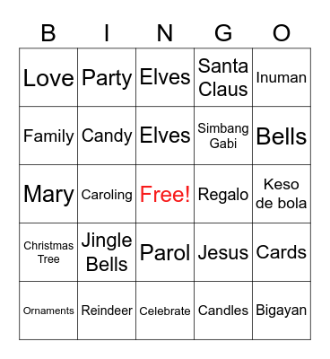 Family Christmas Party 2020 Bingo Card