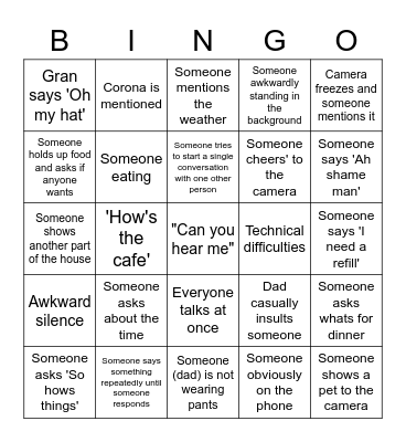 Family Bingo Card Bingo Card