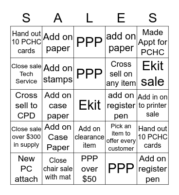 Cross Sell Bingo Card