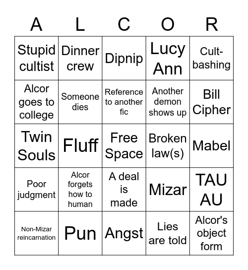 TAU Fic Bingo Card