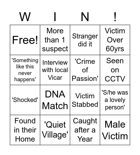 Killer in My Village Bingo Card