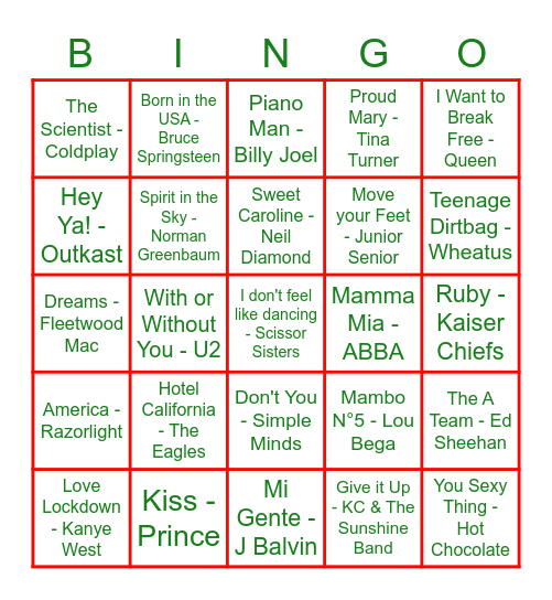 Xmas Beat The Intro Bingo Card