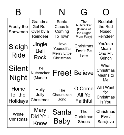 Christmas Music Bingo Card