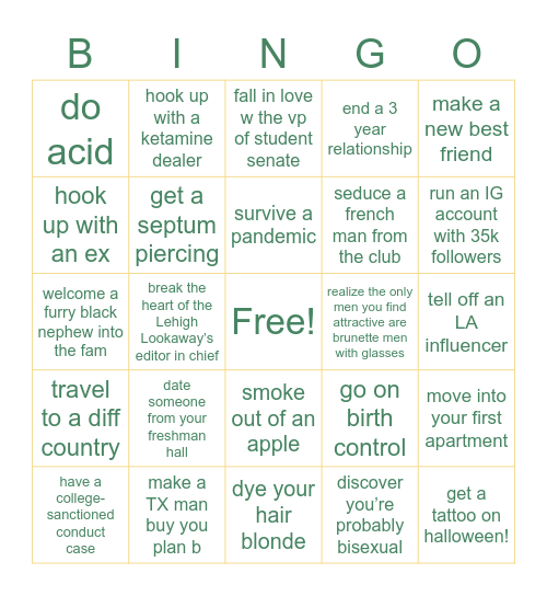 gracky’s 2020 bingo Card
