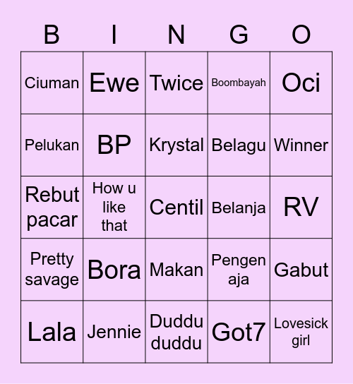 Boora. Bingo Card
