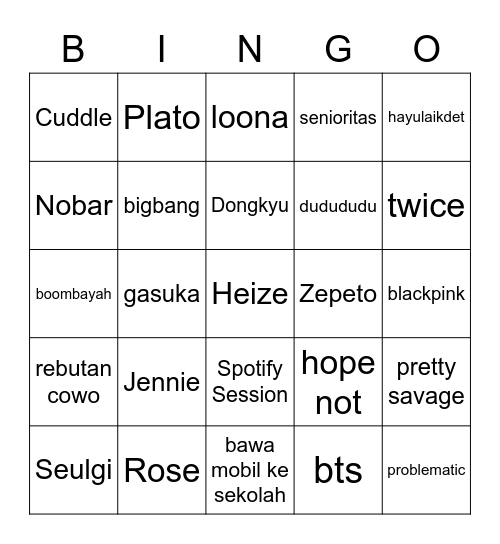 Heize!! Bingo Card