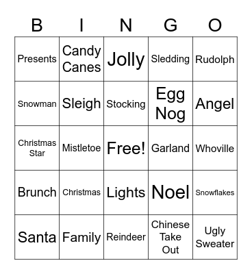 Holidays Bingo Card