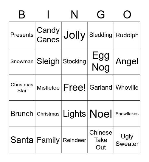 Holidays Bingo Card