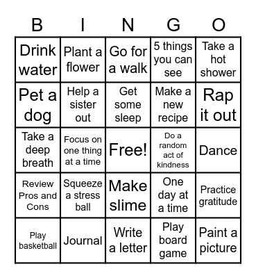 Coping Skills Bingo Card