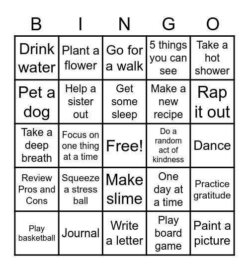 Coping Skills Bingo Card