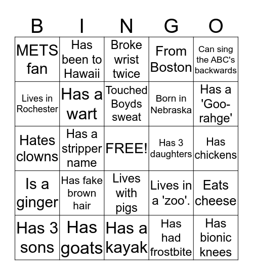 PERSONAL BINGO Card