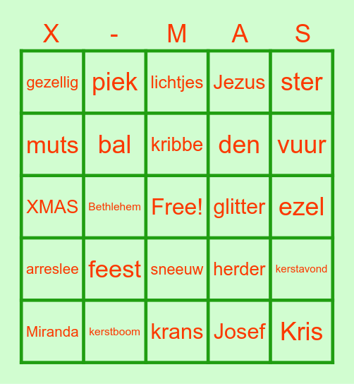kerst bingo Card