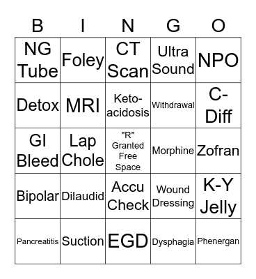 Medical Bingo Card