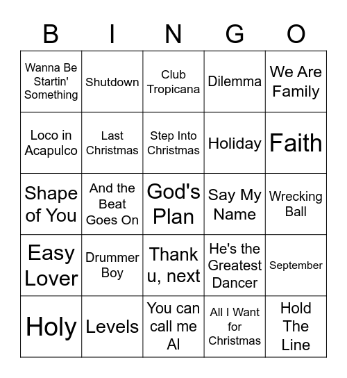 Disco Bingo Card