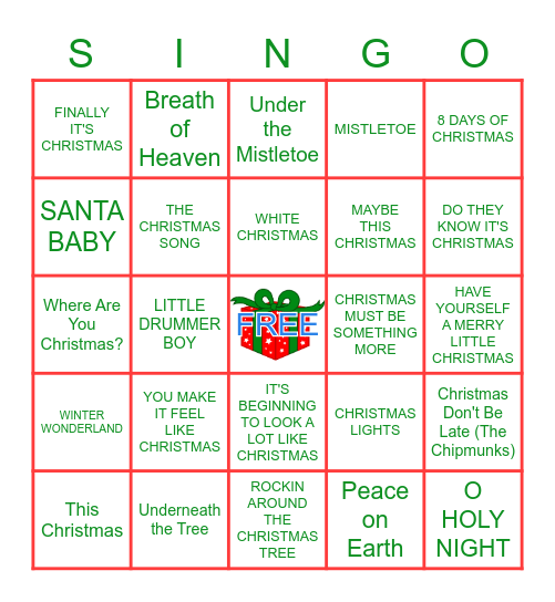 Christmas Pop Hits Bingo Card