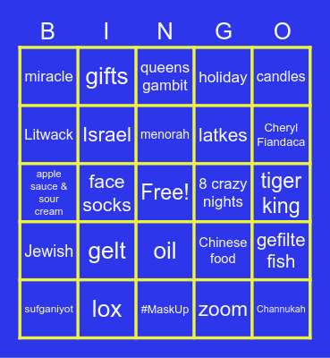 Litwack Hannukah Party Bingo Card