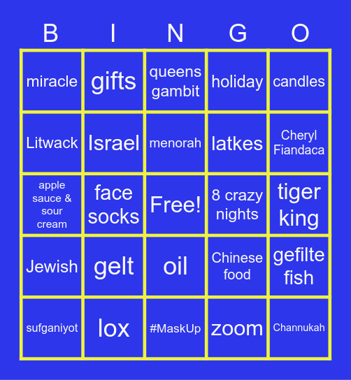 Litwack Hannukah Party Bingo Card