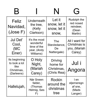 Julemusik-bingo Card