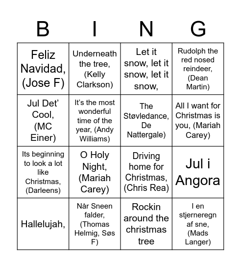Julemusik-bingo Card