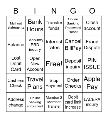 Call Center Bingo Card