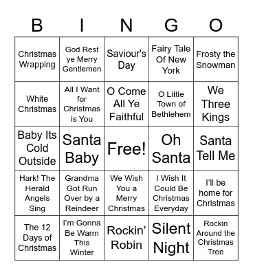 Christmas Songs 2020 Bingo Card