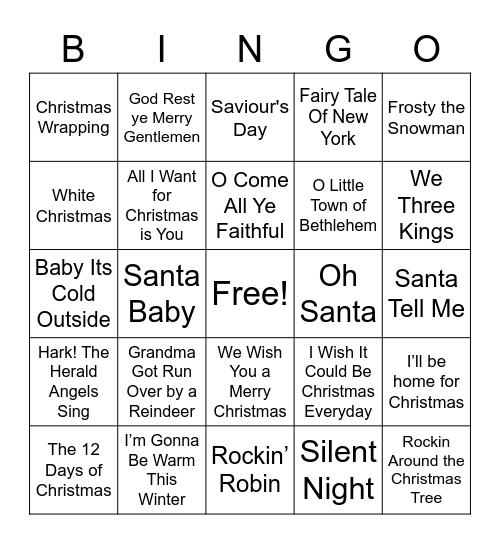 Christmas Songs 2020 Bingo Card