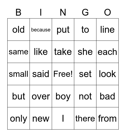 Henry Review Lesson 1-3 Bingo Card
