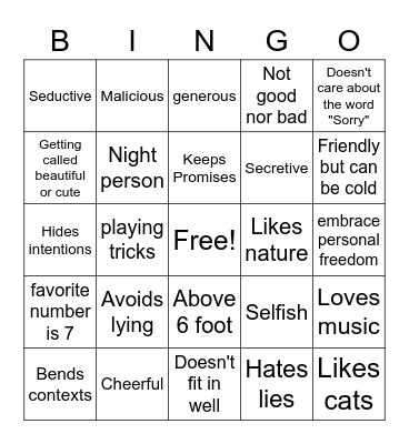 Elven Bingo Card