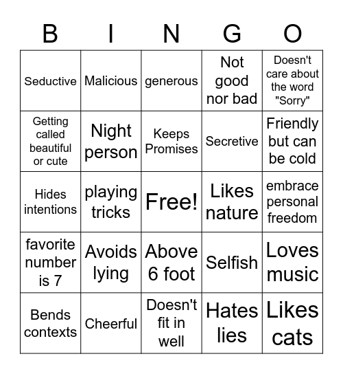 Elven Bingo Card