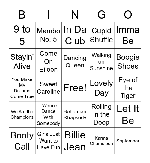 Music Bingo Card