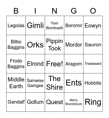 Lord of the Rings Bingo Card