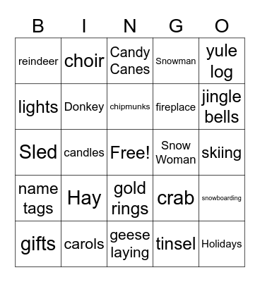 christmas bingo Card