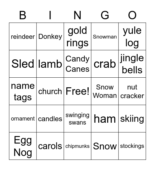 christmas bingo Card