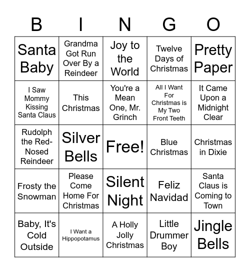 Christmas Carols Bingo Card